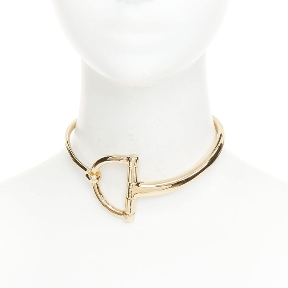 Gucci 2025 Runway Gold Half Horsebit Rigid Choker Necklace